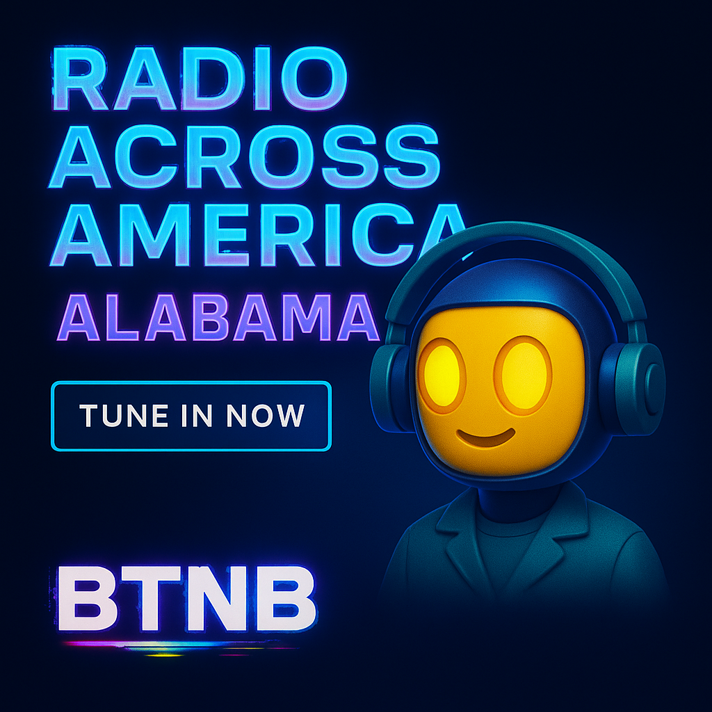 Alabama Radio Across America state hero image with storm-ready signal design and Breaking The News Barrier style